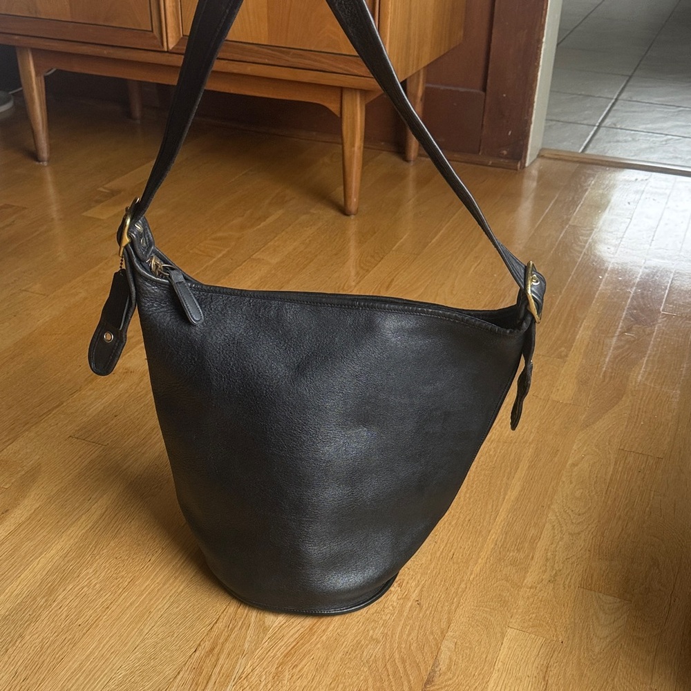 COACH 9085 Old Coach Duffle Sac Bucket Shoulder Bag Leather Black Vintage